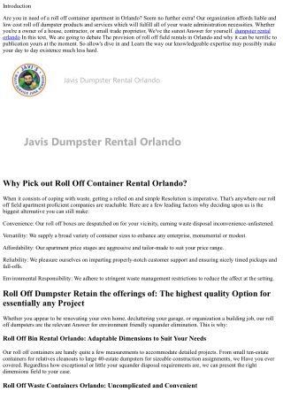 E e-book Your Roll Off Container Rental Now: Availability in Orlando