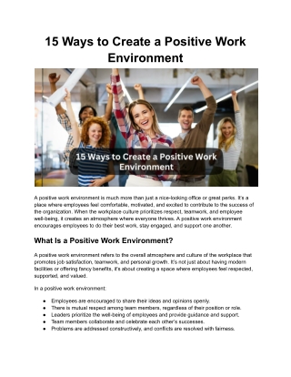 15 Ways to Create a Positive Work Environment