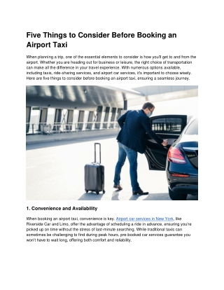 Five Key Factors to Consider Before Booking an Airport Taxi