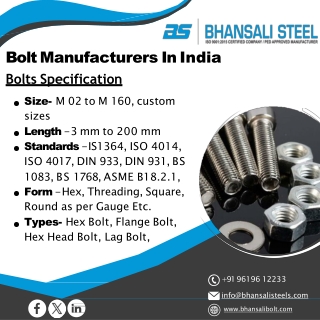 Bolt | Anchor Bolts | Hex Bolts | Allen Cap Bolts- Bhansali Fasteners