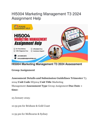 HI5004 Marketing Management T3 2024 Assignment Help