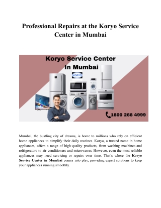 Professional Repairs at the Koryo Service Center in Mumbai
