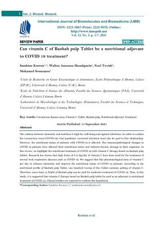 Can vitamin C of Baobab pulp Tablet be a nutritional adjuvant to COVID 19