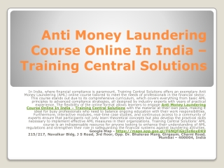 Anti Money Laundering Courses Online – Training Central Solutions