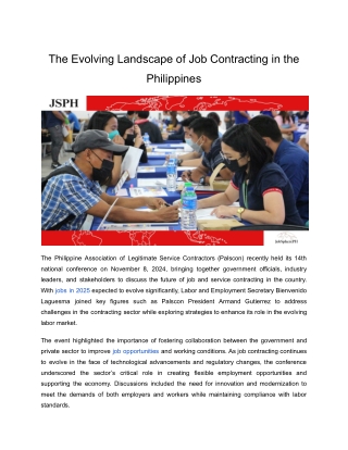 The Evolving Landscape of Job Contracting in the Philippines
