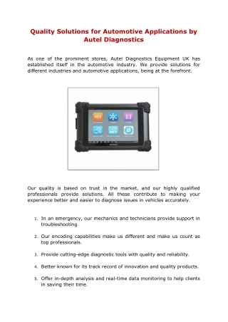 Quality Solutions for Automotive Applications by Autel Diagnostics