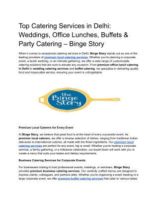 Top Catering Services in Delhi: Weddings, Office Lunches, Buffets & Party
