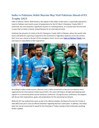 India vs Pakistan Rohit Sharma May Visit Pakistan Ahead of ICC Trophy 2025