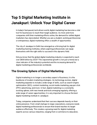 Top 5 Digital Marketing Institute in Janakpuri