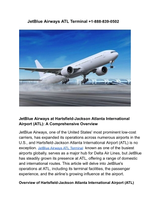 JetBlue Airways ATL Terminal  1-888-839-0502