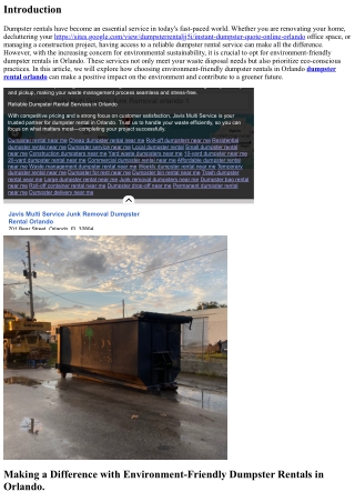Making a Difference with Environment-Friendly Dumpster Rentals in Orlando.