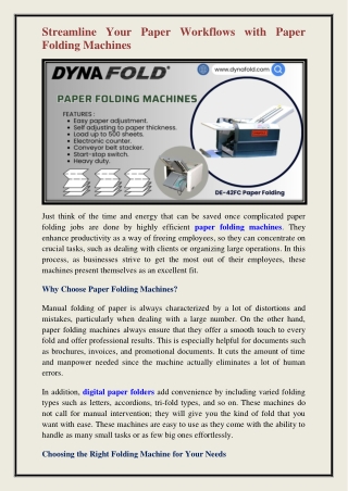 paper folding machines