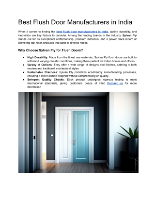 Best Flush Door Manufacturers in India