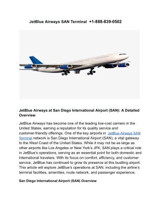 JetBlue Airways SAN Terminal  1-888-839-0502