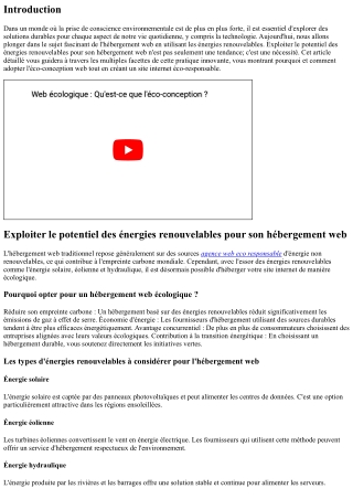 “Exploiter le potentiel des énergies renouvelables pour son hébergement web”