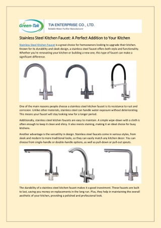 Stainless Steel Kitchen Faucet: A Perfect Addition to Your Kitchen