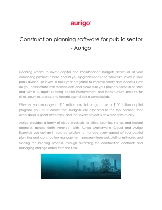 Construction planning software for public sector – Aurigo