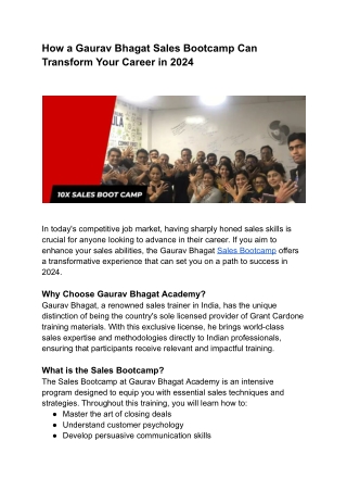 How a Gaurav Bhagat Sales Bootcamp Can Transform Your Career in 2024