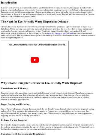 Eco-Friendly Waste Disposal with Dumpster Rentals in Orlando