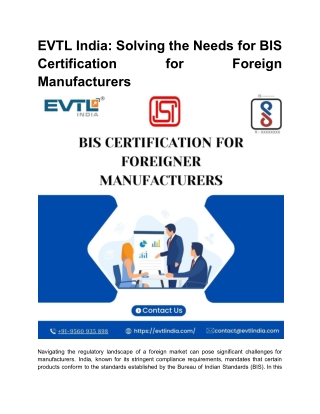 EVTL India_ Solving the Needs for BIS Certification for Foreign Manufacturers