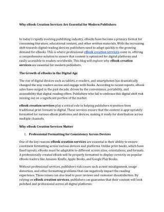 Why eBook Creation Services Are Essential for Modern Publishers