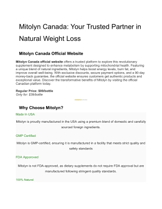 Mitolyn Canada: Your Trusted Partner in Natural Weight Loss