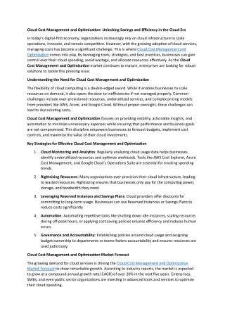 Cloud Cost Management and Optimization- Unlocking Savings and Efficiency in the Cloud Era