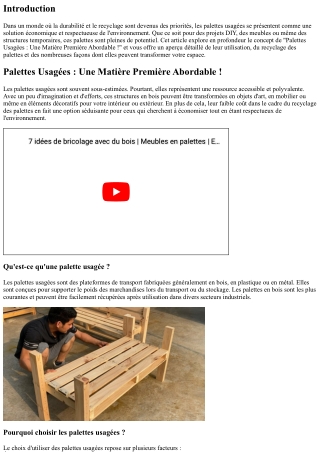 “Palettes Usagées : Une Matière Première Abordable !”