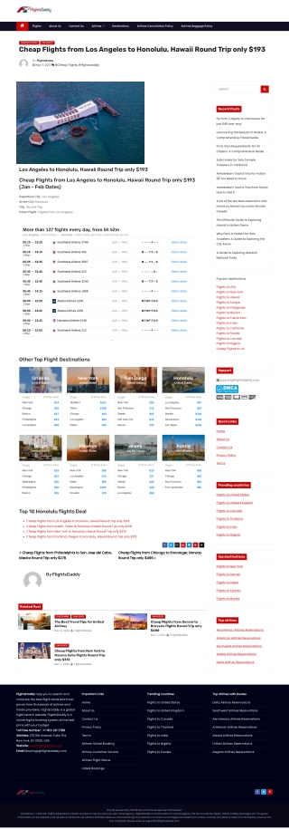 Cheap Flights from Los Angeles to Honolulu, Hawaii Round Trip only $193