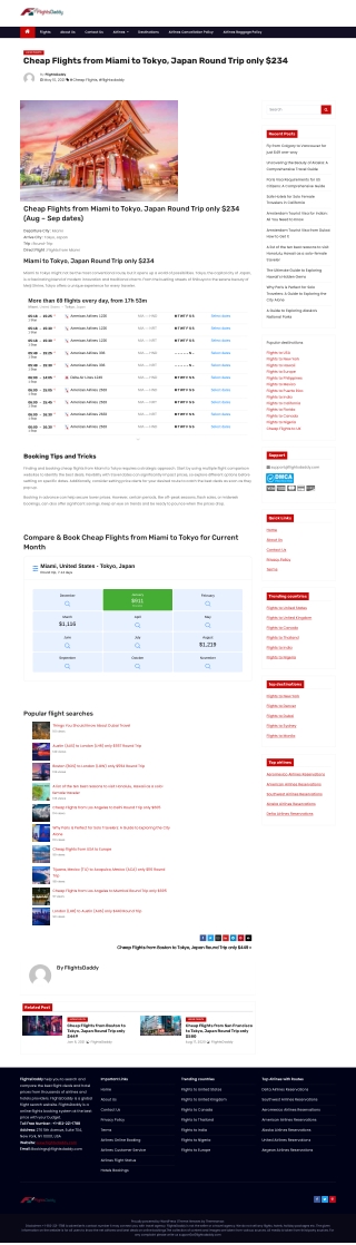 Cheap Flights from Miami to Tokyo, Japan Round Trip only $234