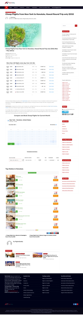 Cheap Flights from New York to Honolulu, Hawaii Round Trip only $332