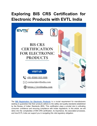 Exploring BIS CRS Certification for Electronic Products with EVTL India