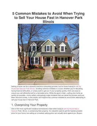 5 Common Mistakes to Avoid When Trying to Sell Your House Fast in Hanover Park Illinois