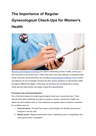 The Importance of Regular Gynecological Check-Ups for Women’s Health