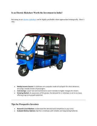 Is an Electric Rickshaw Worth the Investment in India