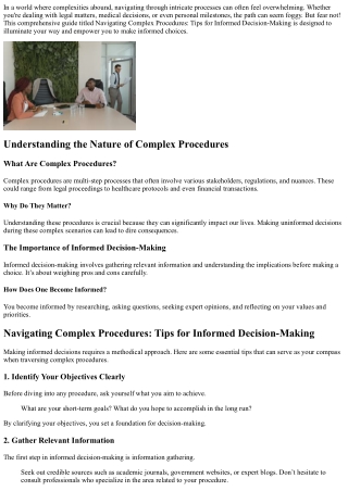 **Navigating Complex Procedures: Tips for Informed Decision-Making**
