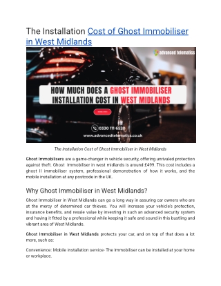 The Installation Cost of Ghost Immobiliser in West Midlands