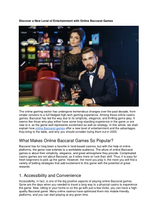 Discover a New Level of Entertainment with Online Baccarat Games