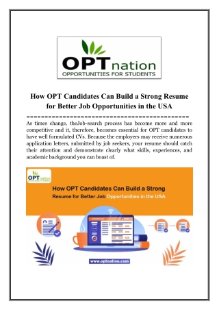 How OPT Candidates Can Build a Strong Resume for Better Job Opportunities in USA