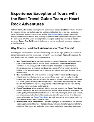 Experience Exceptional Tours with the Best Travel Guide Team at Heart Rock Adventures