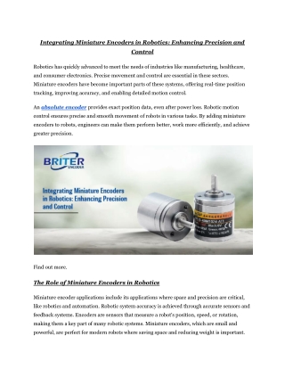 Integrating Miniature Encoders in Robotics: Enhancing Precision and Control