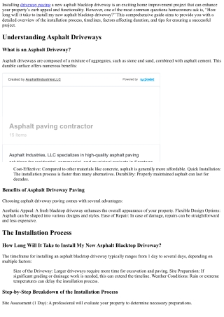 “How Long Will It Take to Install My New Asphalt Blacktop Driveway?”