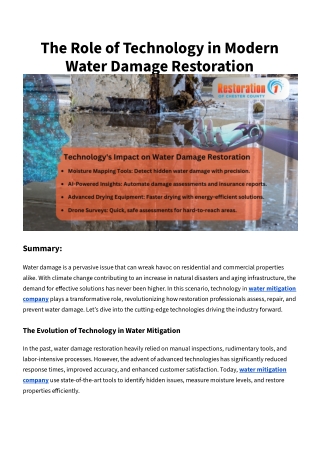 The Role of Technology in Modern Water Damage Restoration