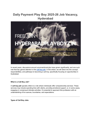 Daily Payment Play Boy 2025-26 Job Vacancy, Hyderabad