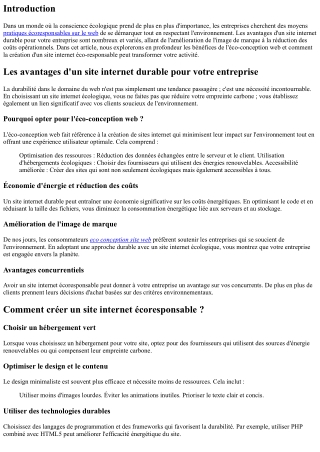 Les avantages d'un site internet durable pour votre entreprise