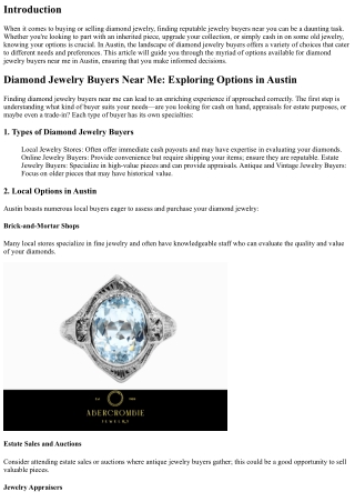 Diamond Jewelry Buyers Near Me: Exploring Options in Austin