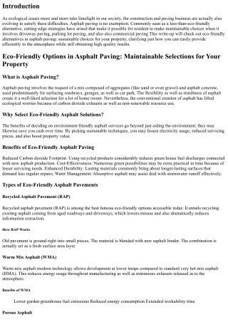 Eco-Friendly Options in Asphalt Paving: Sustainable Selections for Your Property