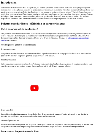 Palettes standardisées vs sur-mesure : avantages et inconvénients