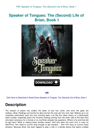PDF Speaker of Tongues The (Second) Life of Brian  Book 1