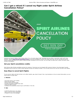 Can I get a refund if I cancel my flight under Spirit Airlines Cancellation Poli